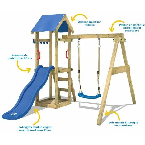 WICKEY Aire De Jeux Portique Bois TinyWave Avec Balançoire Et Toboggan Rouge Maison Enfant Exterieur Avec Bac à Sable, échelle D'escalade & Accessoires De Jeux – Image 2