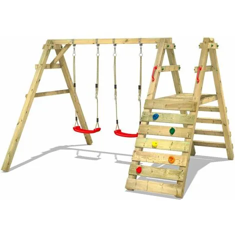 WICKEY Portique Balançoire Aire De Jeux Sky Runner Prime Avec Portique Bois Pour Enfants
