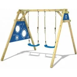 WICKEY Portique Balançoire Aire De Jeux Smart Score Avec Extension D'escalade Portique Bois Pour Enfants