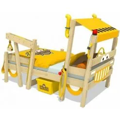 WICKEY Lit Enfant, Lit Maison Crazy Sparky Max Bâche Jaune Lit En Bois 90 X 200 Cm