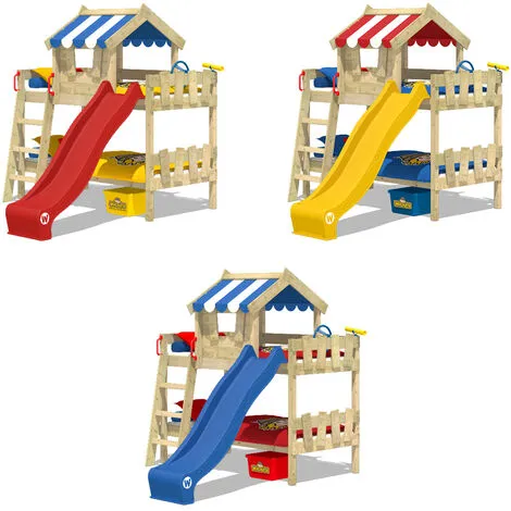 WICKEY Lit Enfant, Lit Mezzanine Crazy Circus Avec Toboggan Rouge Lit Maison 90 X 200 Cm – Image 2
