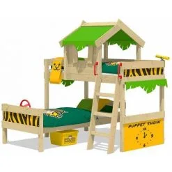 WICKEY Lit Enfant, Lit Superposé Crazy Jungle Avec Toboggan Vert Pomme/jaune Lit En Bois 90 X 200 Cm