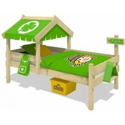 WICKEY Lit Enfant, Lit Maison Crazy Buddy Bâche Vert Pomme Lit En Bois 90 X 200 Cm
