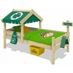 WICKEY Lit Enfant, Lit Maison Crazy Buddy Bâche Vert Lit En Bois 90 X 200 Cm