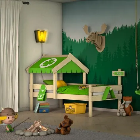 WICKEY Lit Enfant, Lit Maison Crazy Buddy Bâche Vert Lit En Bois 90 X 200 Cm – Image 2