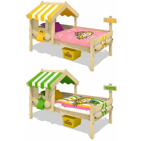 WICKEY Lit Enfant, Lit Maison Crazy Sunny Bâche Jaune Lit En Bois 90 X 200 Cm – Image 2