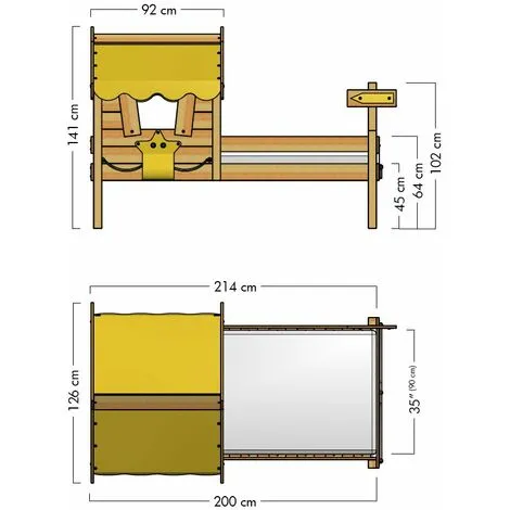 WICKEY Lit Enfant, Lit Maison Crazy Sunny Bâche Jaune Lit En Bois 90 X 200 Cm – Image 3
