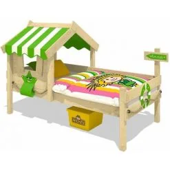 WICKEY Lit Enfant, Lit Maison Crazy Sunny Bâche Vert Pomme Lit En Bois 90 X 200 Cm