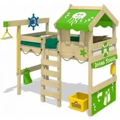 WICKEY Lit Enfant, Lit Mezzanine Crazy Jelly Vert Pomme Lit Maison, Lit En Bois 90x 200 Cm