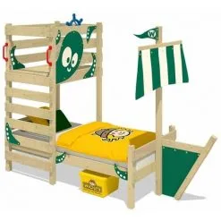 WICKEY Lit Enfant, Lit Maison Crazy Bounty Bâche Vert Lit En Bois 90 X 200 Cm