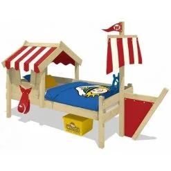 WICKEY Lit Enfant, Lit Maison Crazy Finny Bâche Rouge Lit En Bois 90 X 200 Cm