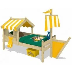 WICKEY Lit Enfant, Lit Maison Crazy Finny Bâche Jaune Lit En Bois 90 X 200 Cm