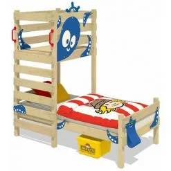 WICKEY Lit Enfant, Lit Maison Crazy Octopus Bâche Bleu Lit En Bois 90 X 200 Cm