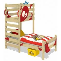 WICKEY Lit Enfant, Lit Maison Crazy Octopus Bâche Rouge Lit En Bois 90 X 200 Cm