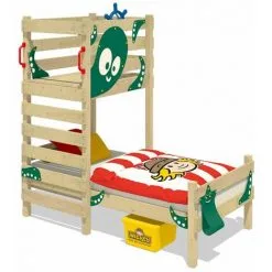 WICKEY Lit Enfant, Lit Maison Crazy Octopus Bâche Vert Lit En Bois 90 X 200 Cm
