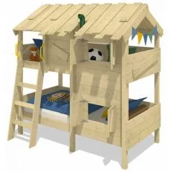 WICKEY Lit Enfant, Lit Superposé CrAzY Cherry Avec Toboggan Lit En Bois 90 X 200 Cm