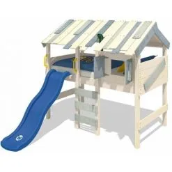 WICKEY Lit Enfant, Lit Mezzanine CrAzY Lagoon Avec Toboggan Lit Maison 90 X 200 Cm