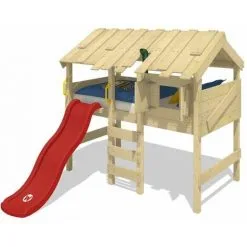WICKEY Lit Enfant, Lit Mezzanine CrAzY Lagoon Avec Toboggan Lit Maison 90 X 200 Cm