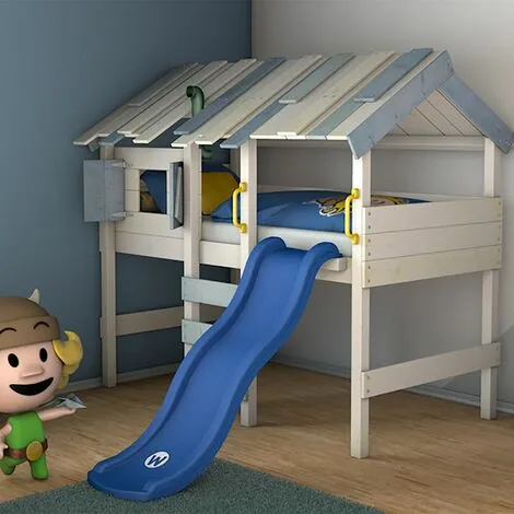 WICKEY Lit Enfant, Lit Mezzanine CrAzY Lagoon Avec Toboggan Lit Maison 90 X 200 Cm – Image 2