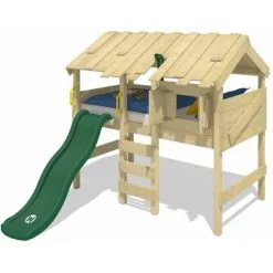 WICKEY Lit Enfant, Lit Mezzanine CrAzY Lagoon Avec Toboggan Lit Maison 90 X 200 Cm