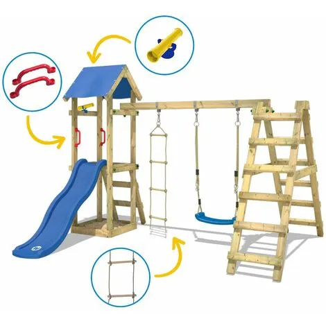 WICKEY Aire De Jeux Portique Bois TinyLoft Avec Balançoire Et Toboggan Vert Maison Enfant Exterieur Avec Bac à Sable, échelle D'escalade & Accessoires De Jeux – Image 3