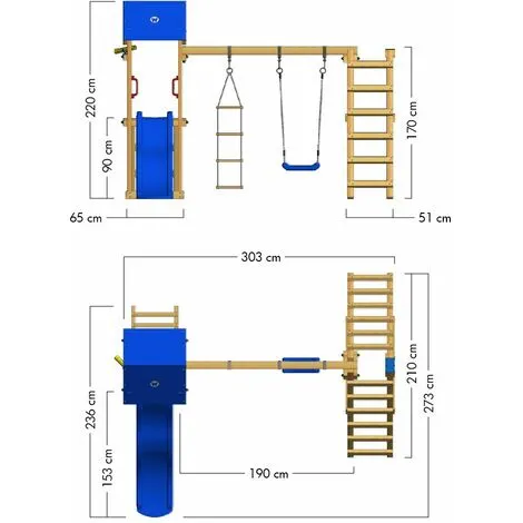 WICKEY Aire De Jeux Portique Bois TinyLoft Avec Balançoire Et Toboggan Rouge Maison Enfant Exterieur Avec Bac à Sable, échelle D'escalade & Accessoires De Jeux – Image 5