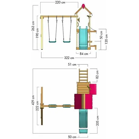 WICKEY Aire De Jeux Portique Bois VanillaFlyer Avec Balançoire Et Toboggan Turquoise Maison Enfant Exterieur Avec Bac à Sable, échelle D'escalade & Accessoires De Jeux – Image 4