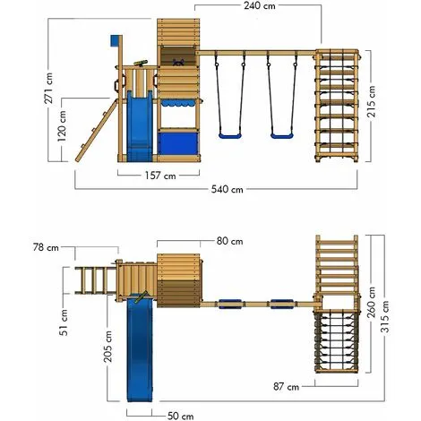 WICKEY Aire De Jeux Portique Bois Smart Port Avec Balançoire Et Toboggan Bleu Maison Enfant Exterieur Avec Bac à Sable, échelle D'escalade & Accessoires De Jeux – Image 4