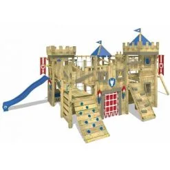 WICKEY Aire De Jeux Portique Bois The Golden Goat Avec Balançoire Et Toboggan Bleu Maison Enfant Exterieur Avec Bac à Sable, échelle D'escalade & Accessoires De Jeux