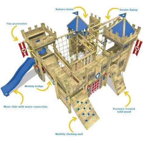 WICKEY Aire De Jeux Portique Bois The Golden Goat Avec Balançoire Et Toboggan Bleu Maison Enfant Exterieur Avec Bac à Sable, échelle D'escalade & Accessoires De Jeux – Image 2
