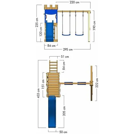 WICKEY Aire De Jeux Portique Bois RoyalFlyer Avec Balançoire Et Toboggan Bleu Maison Enfant Exterieur Avec Bac à Sable, échelle D'escalade & Accessoires De Jeux – Image 4