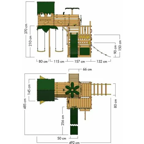 WICKEY Aire De Jeux Portique Bois Smart Castaway Avec Balançoire Et Toboggan Vert Cabane Enfant Exterieur Avec Bac à Sable, échelle D'escalade & Accessoires De Jeux – Image 4