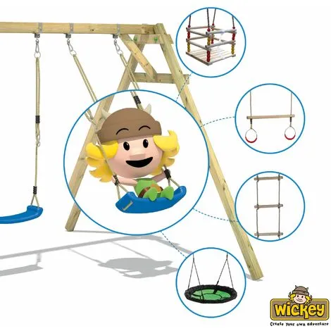 WICKEY Portique Balançoire Aire De Jeux Smart Move Avec Extension D'escalade Portique Bois Pour Enfants – Image 3