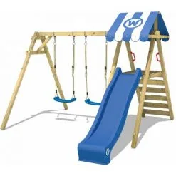 WICKEY Portique Balançoire Aire De Jeux Smart Ace Avec Toboggan Bleu