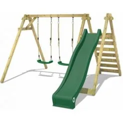 WICKEY Portique Balançoire Aire De Jeux Smart Swift Avec Toboggan Vert