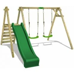 WICKEY FATMOOSE Portique Balançoire Aire De Jeux JollyJack Avec Toboggan Vert