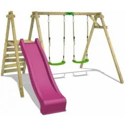 WICKEY FATMOOSE Portique Balançoire Aire De Jeux JollyJack Avec Toboggan Violet