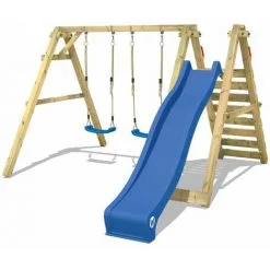 WICKEY Portique Balançoire Aire De Jeux Sky Streamer Prime Avec Toboggan Bleu