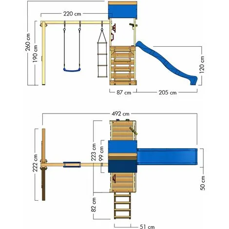 WICKEY Aire De Jeux Portique Bois TwinFlyer Avec Balançoire Et Toboggan Bleu Maison Enfant Exterieur Avec Bac à Sable, échelle D'escalade & Accessoires De Jeux – Image 4