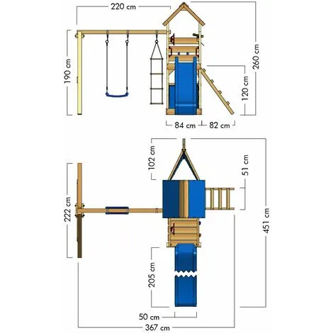 WICKEY Aire De Jeux Portique Bois SeaFlyer Avec Balançoire Et Toboggan Bleu Cabane Enfant Exterieur Avec Bac à Sable, échelle D'escalade & Accessoires De Jeux – Image 4