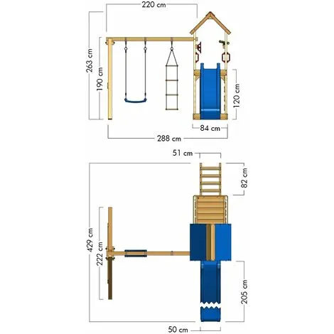 WICKEY Aire De Jeux Portique Bois MultiFlyer Avec Balançoire Et Toboggan Rouge Maison Enfant Exterieur Avec Bac à Sable, échelle D'escalade & Accessoires De Jeux – Image 4