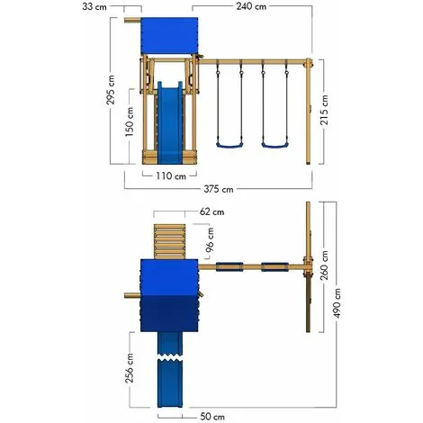 WICKEY Aire De Jeux Portique Bois Smart Empire Avec Balançoire Et Toboggan Bleu Maison Enfant Exterieur Avec Bac à Sable, échelle D'escalade & Accessoires De Jeux – Image 4