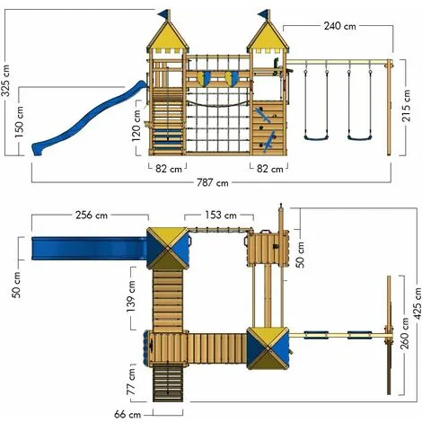 WICKEY Aire De Jeux Portique Bois Smart King Avec Balançoire Et Toboggan Bleu Maison Enfant Exterieur Avec Bac à Sable, échelle D'escalade & Accessoires De Jeux – Image 4