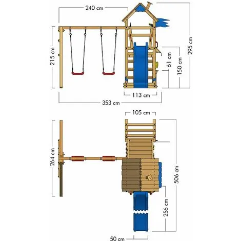 WICKEY Aire De Jeux Portique Bois The Proud Parrot Avec Balançoire Et Toboggan Bleu Maison Enfant Exterieur Avec Bac à Sable, échelle D'escalade & Accessoires De Jeux – Image 4