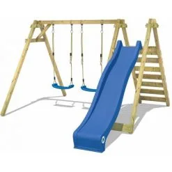 WICKEY Portique Balançoire Aire De Jeux Smart Swift Avec Toboggan Bleu