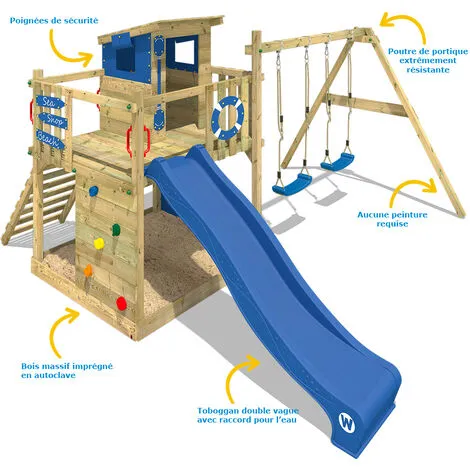 WICKEY Aire De Jeux Portique Bois Smart Camp Avec Balançoire Et Toboggan Orange Cabane Enfant Exterieur Avec Bac à Sable – Image 2