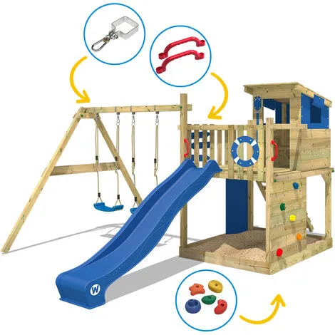 WICKEY Aire De Jeux Portique Bois Smart Camp Avec Balançoire Et Toboggan Orange Cabane Enfant Exterieur Avec Bac à Sable – Image 3