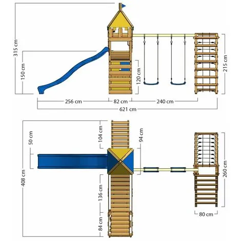 WICKEY Aire De Jeux Portique Bois Smart Legend 150 Avec Balançoire Et Toboggan Bleu Maison Enfant Exterieur Avec Bac à Sable, échelle D'escalade & Accessoires De Jeux – Image 4