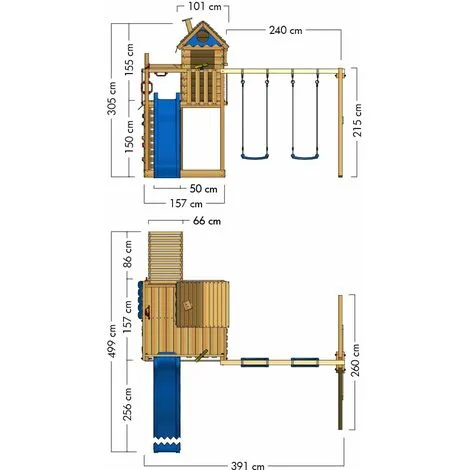 WICKEY Aire De Jeux Portique Bois Smart Lodge 150 Avec Balançoire Et Toboggan Bleu Cabane Enfant Exterieur Avec Bac à Sable, échelle D'escalade & Accessoires De Jeux – Image 4