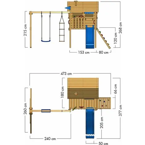 WICKEY Aire De Jeux Portique Bois Smart Travel Avec Balançoire Et Toboggan Bleu Maison Enfant Sur Pilotis Avec échelle D'escalade & Accessoires De Jeux – Image 4